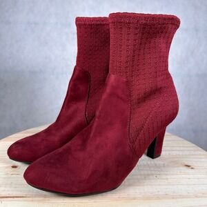 Impo Burgundy Knit Sock Ankle Boots Womens Size 9.5 Wine Red Block Heel Good